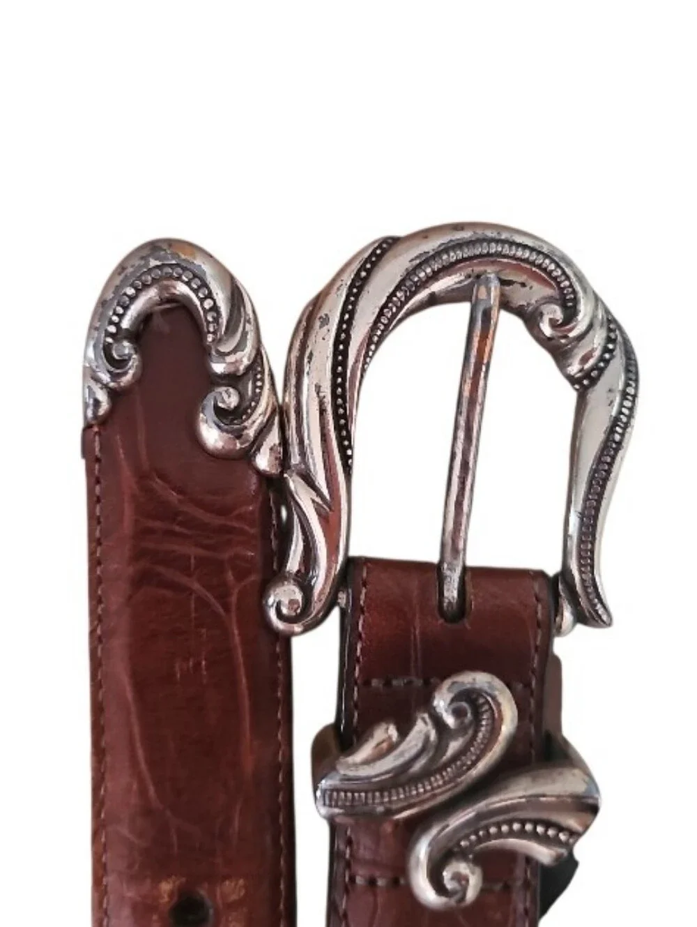 Brighton Vintage Leather Belt Women’s M Brown Western Scroll Buckle USA Made